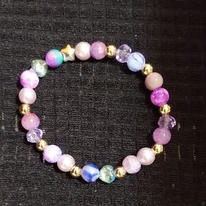 Handcrafted Colorful Glass Beaded Bracelet with Gold Accents